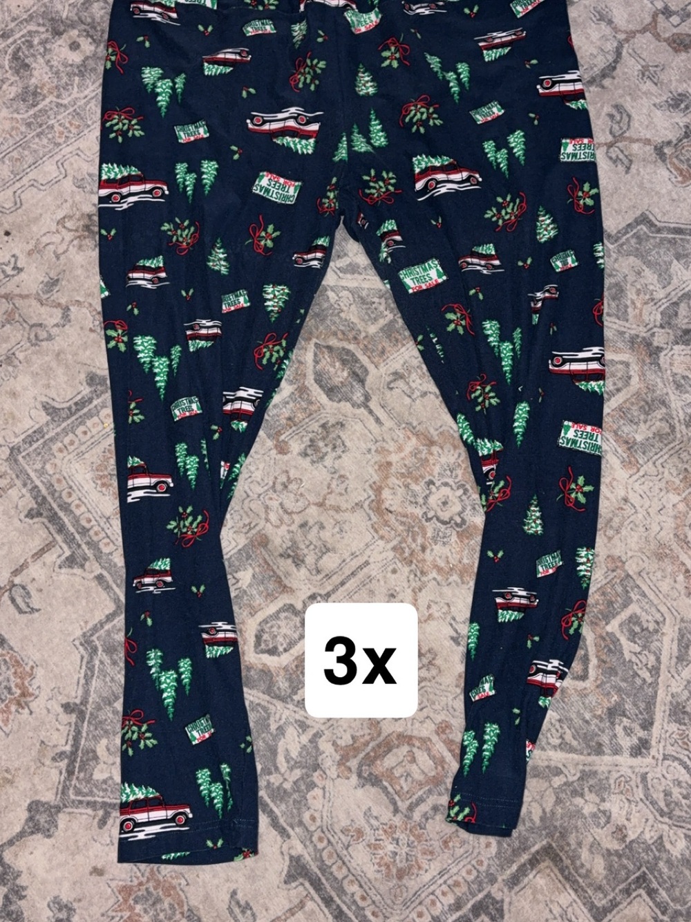 Navy Holiday Print Leggings - 3X
